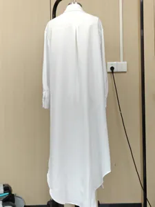 Wit lang hemd detailweergave, casual effen oversized lang mouw top achterkant