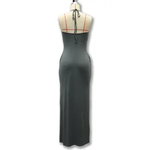 Effen kleur halter mouwloze rugloze lange jurk voor dames zomer strand vakantie.