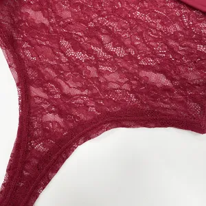 Burgundy lace slip dress detail, sexy hollow out floral mesh fabric women apparel close up