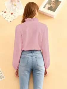 Damen Langarm Rüschenkragen Bluse lässig elegant stilvoll Alltagsshirt Oberteil.