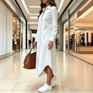 Casual effen langemouwenshirtjurk voor dames modieuze chic dagelijkse kledingtop stijl