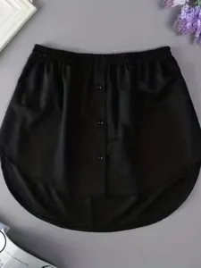Black fake hem shirt extender for women, high waist layering skirt, versatile autumn winter wear.