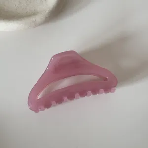 Pink translucent hair claw clip minimalist hollow geometric acrylic shark clip for styling.