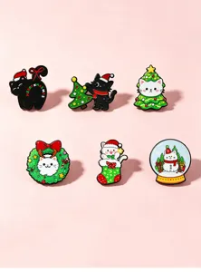 Set di spille smaltate gatto di Natale, simpatico badge in metallo per zaino e abbigliamento.