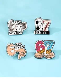 Set of four creative alloy enamel pins featuring fun number and gesture designs for apparel.