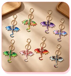 Colorful dragon metal keychain details, exquisite enamel design for bag pendant accessories.