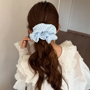 Blauwe en witte gestreepte stoffen haarscrunchie zoete elegante paardenstaart houder haaraccessoire