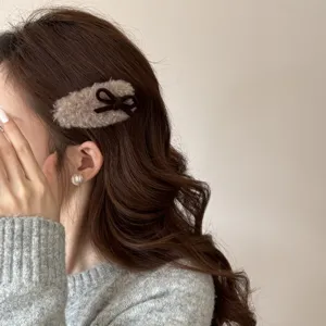 Braune Plüsch Schleife Haarklammer süße Seitenklammer Haar-Accessoire für Damen