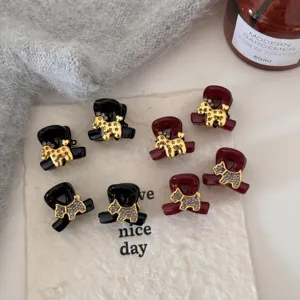 Lot de mini pinces à cheveux, design animal doré strass mignon, idéal pour coiffer la frange.