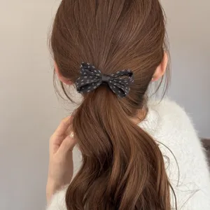 Koreaanse schattige strik haarelastiek met bloemenpatroon, elegante elastische paardenstaart.