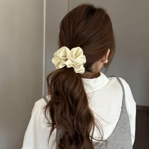 Elegant satin scrunchie light yellow hair accessory soft daily elastic hair band detail