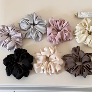 Soft satin hair scrunchies set elegant everyday elastic hair ties for women styling