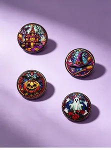 Halloween stained glass style brooch alloy pin set, perfect for holiday party fashion decoration.