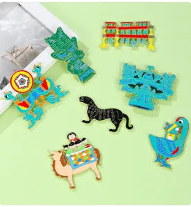 Museum cultural creative fridge magnets, alloy enamel Sanxingdui tiger tally pins set.