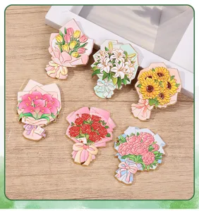 Creative floral alloy magnetic fridge stickers tulip sunflower rose peony lily gift