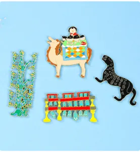 Museum cultural creative fridge magnets, antique alloy enamel artifact pins design.