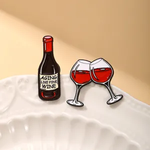 Spilla in Lega Creativa Bottiglia di Vino Calice Smalto Aging Like Fine Wine Distintivo Accessorio Gioielli per Vestiti Borsa