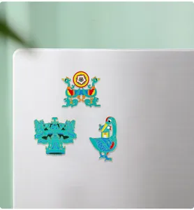 Detailed view of museum cultural creative enamel fridge magnets featuring ancient artifact designs.