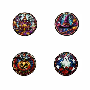 Halloween stained glass style brooch pin set, cute pumpkin witch hat ghost alloy badge.