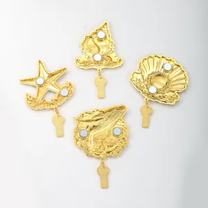 Metal marine life refrigerator magnets set, creative starfish and shell souvenir decor.