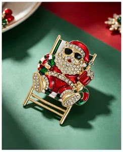 Exquisite rhinestone Christmas Santa Claus brooch pin, stylish sunglasses holiday party jewelry gift.