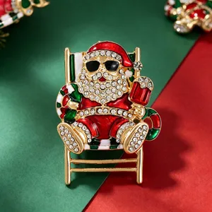 Christmas Sunglasses Santa Claus Beach Chair Brooch Pin For Women Men Alloy Rhinestone Enamel Christmas Party Costume Accessories