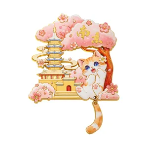 Nanjing chat créatif fleur de cerisier aimant de réfrigérateur émail pin souvenir