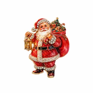 Vintage Christmas Santa Claus brooch pin with sparkling rhinestones and enamel details for women.