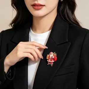 Christmas Santa Claus brooch with rhinestones and enamel for women suit decoration.