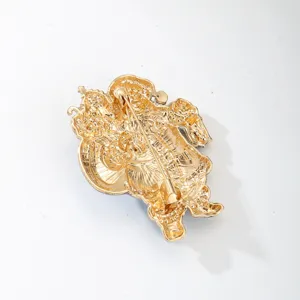 Gold tone Christmas brooch pin back view, vintage holiday lapel accessory for women suit dress.
