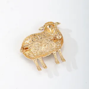 Gold tone sheep brooch back view cute animal corsage pin fashion jewelry accessory for women