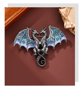 Gotische Zwillingsdrachen Brosche mit mehrfarbiger Emaillierung für Anzugdekoration.