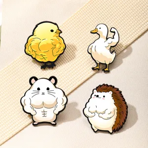 Funny muscle animal enamel pin set, cute fitness chick duck hamster badge jewelry