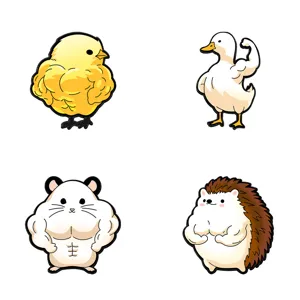Funny fitness animal enamel pins set cute muscle chick duck hamster hedgehog metal badges