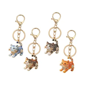 Cute cat keychains set, enamel rhinestone metal key rings, bag charms decor for women.