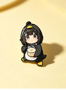 Cute anime penguin enamel pin brooch, metal cartoon badge for backpack and clothes decoration.