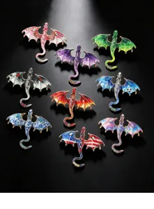 Buntes Emaillierter Drache Brosche Set, Strass Kristall Metallnadel für Anzug Damen und Herren.