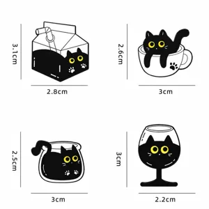 Simpatico set di spille smaltate con gatto nero dei cartoni animati, accessori tazza.