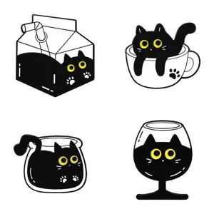 Set di spille smaltate gatto nero cartone animato simpatici accessori tazza gattino.
