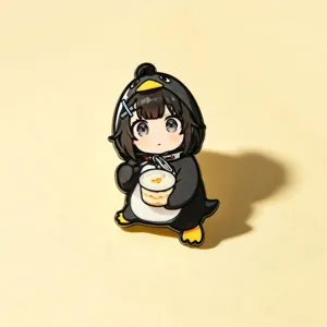 Cute Anime Penguin Manager Enamel Brooch Pin Zinc Alloy Printed Cartoon Badge For Backpack Clothes Accessory Unisex Decoration