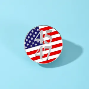 American Flag Brooch Independence Day Metal Badge Round Enamel Pin Presidential Number Patriotic Clothes Decoration Pin Jewelry