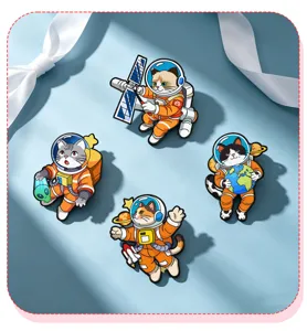 Set di spille smaltate gatto astronauta, spille in lega tema spaziale per vestiti e borse.