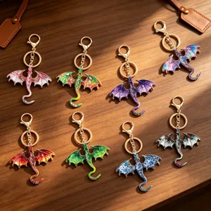 Metal dragon keychain, colorful enamel fantasy dragon bag pendant, stylish animal accessory.