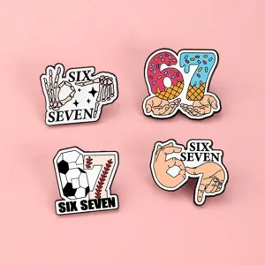 Enamel pin badge set with number 67 and skeleton hand gesture for apparel backpack