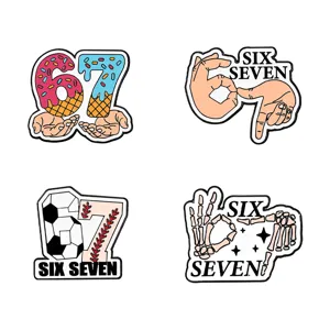 Cute number 67 gesture skeleton enamel pin badge brooch for backpack clothing decor.