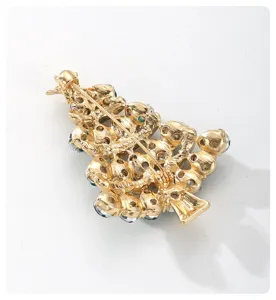 Goldfarbene Weihnachtsbaum Brosche glänzende Strass Steine festliche Schmuck Anstecknadel.