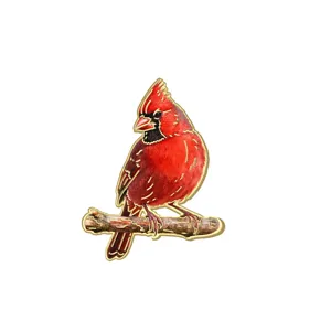 Goldgerahmter roter Kardinal Vogel Metall Emaille Brosche Anstecknadel Mode Accessoire.