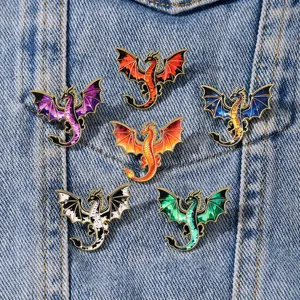 Gothic western dragon enamel pins set, colorful metal badge brooches for clothing decor.