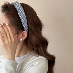 Blue plaid headband, sweet style hair hoop, cute daily hair accessory for women.