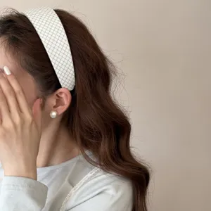 Sweet blue plaid headband for women, cute high crown sponge hair hoop and hair accessory.